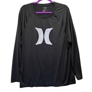 Hurley Mens XL Rash Guard Long Sleeve Black Performance Swim Shirt Logo Raglan